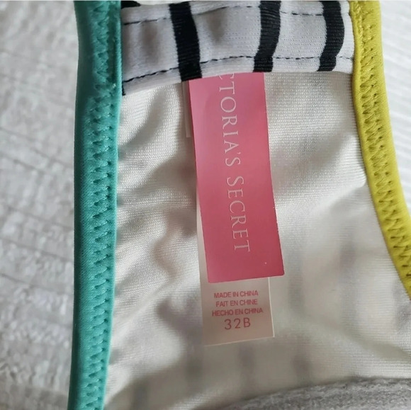 Victoria's Secret Swim BIKINI Bandeau 32B XS Black White Colorblock Striped 84Z - Picture 8 of 11